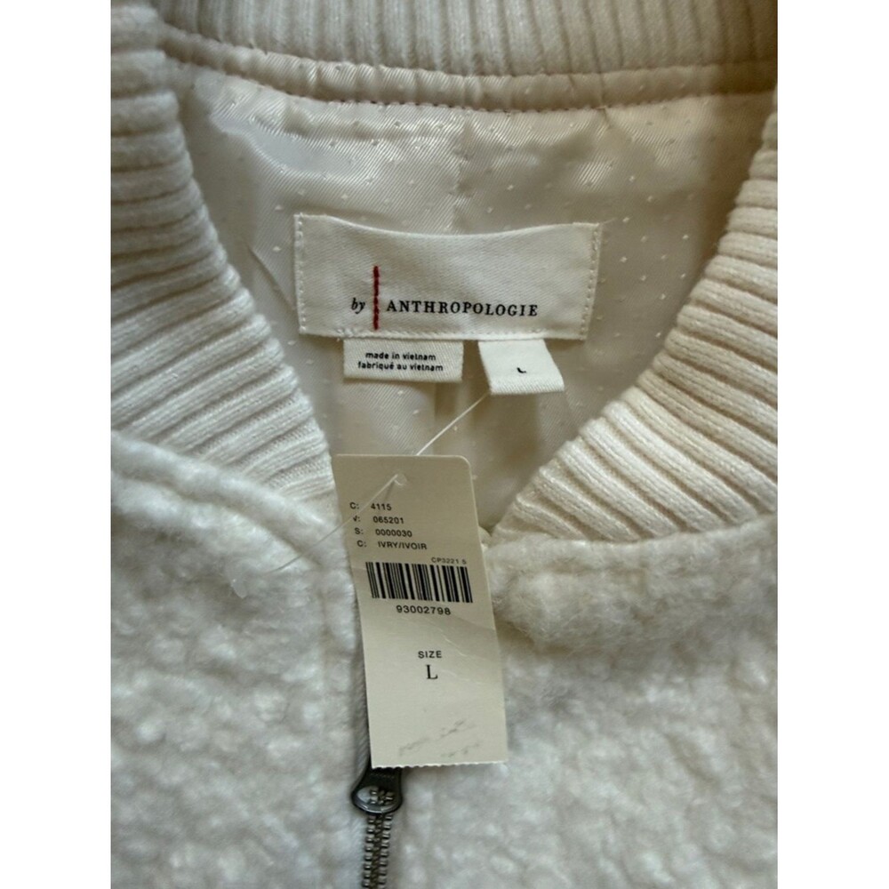 NWT Anthropologie Cream Sherpa Bomber Jacket Cozy Zip Front Coat Large - Picture 3 of 12